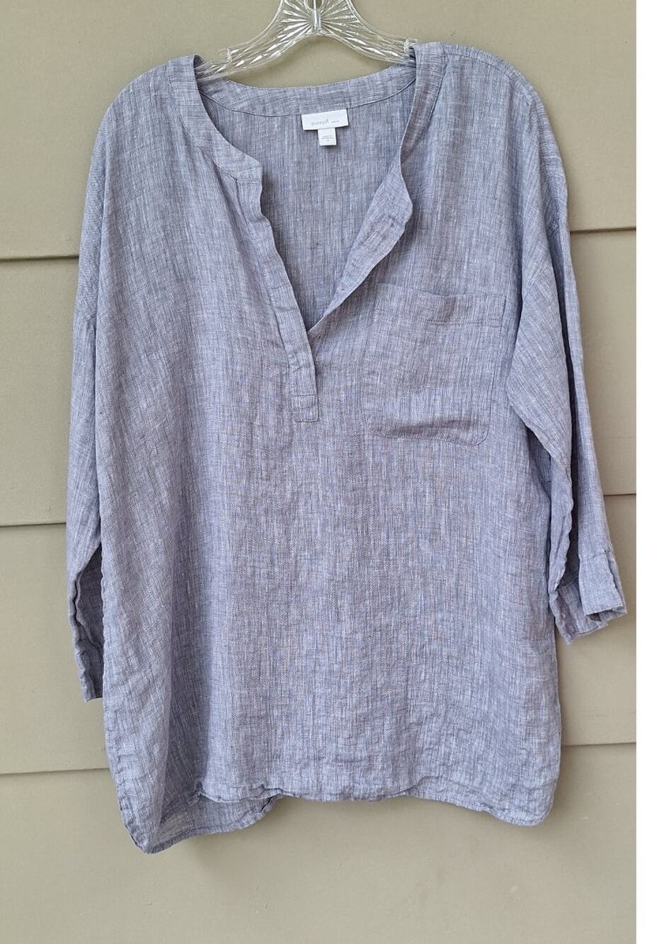 J. Jill purejill 100% Linen popover Minimalist Casual Top Tunic Blouse Gray Sz M